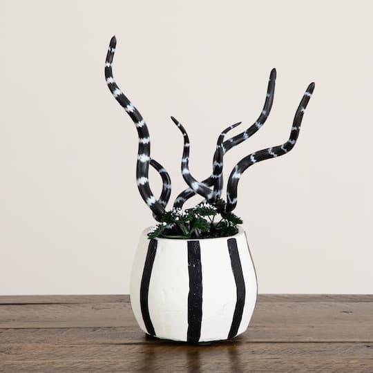 10" Artificial Halloween Midnight Stripe Snake Plant in Decorative Planter